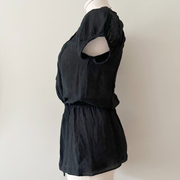 Lola Short Sleeve Blouse Black Womens Size S Tie Waist Floral Pattern - Picture 2 of 6